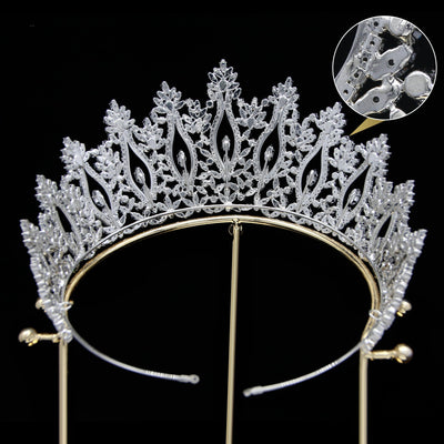 European And American Zircon Bridal Crown Headpiece With Metal Plating, Korean Style - Zambeel