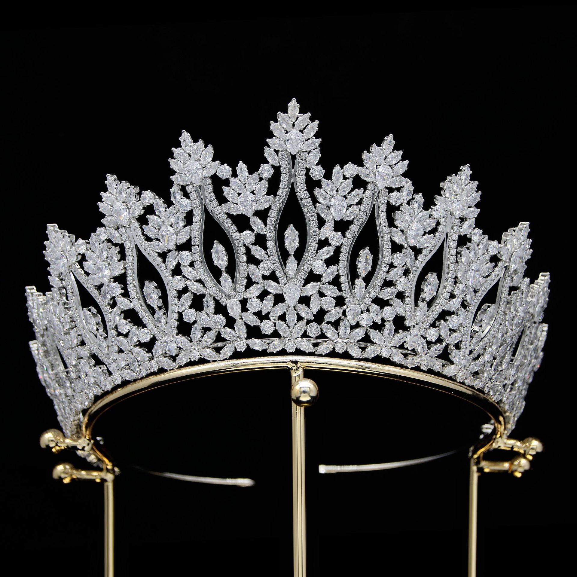 European And American Zircon Bridal Crown Headpiece With Metal Plating, Korean Style - Zambeel
