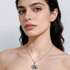 Evil Eye Hamsa Hand Necklace For Women, Protection Amulet Pendant With Titanium Steel - Zambeel