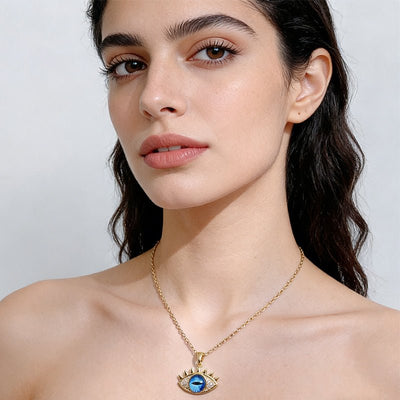 Evil Eye Hamsa Hand Necklace For Women, Protection Amulet Pendant With Titanium Steel - Zambeel