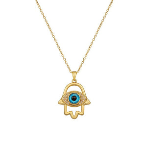 Evil Eye Hamsa Hand Necklace For Women, Protection Amulet Pendant With Titanium Steel - Zambeel