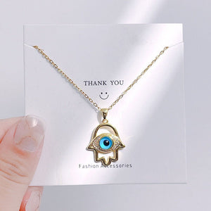 Evil Eye Hamsa Hand Necklace For Women, Protection Amulet Pendant With Titanium Steel - Zambeel