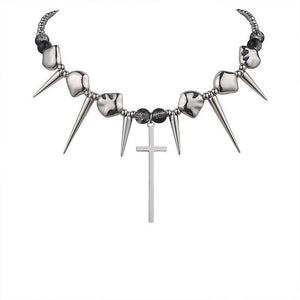 Exaggerated Punk Necklace With Cross - Shaped Rivets - Zambeel