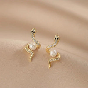 Exquisite Full Rhinestone Zircon Simulated Snakes Bead Stud Earrings For Women - Zambeel