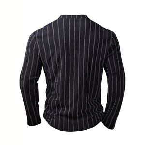 FallWinter Casual Striped Crew - neck Single - breasted Long - sleeve Top - Zambeel