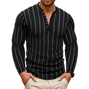 FallWinter Casual Striped Crew - neck Single - breasted Long - sleeve Top - Zambeel