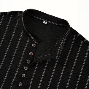 FallWinter Casual Striped Crew - neck Single - breasted Long - sleeve Top - Zambeel