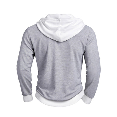 FallWinter Casual Textured Waffle - knit Contrast - color Long - sleeve Hoodie With Buttons - Zambeel