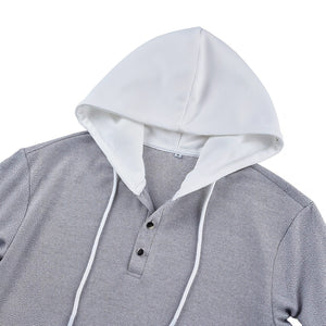 FallWinter Casual Textured Waffle - knit Contrast - color Long - sleeve Hoodie With Buttons - Zambeel