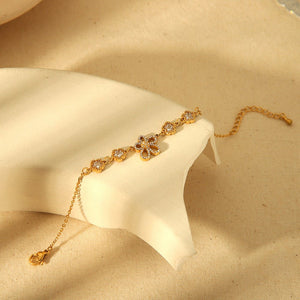 Fashion 18K Gold Plated Stainless Steel Inlaid Zircon Flower Bracelet - Zambeel