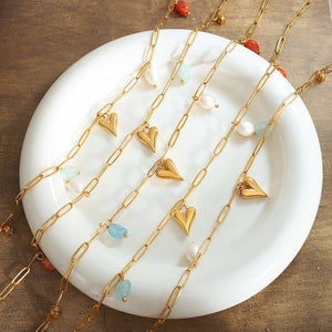 Fashion Creative Design Sense Niche Personality Accessories Freshwater Pearl Gold Plated Peach Heart Lotus Seedpod Natural Stone Necklace - Zambeel