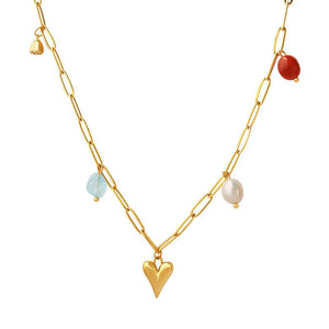 Fashion Creative Design Sense Niche Personality Accessories Freshwater Pearl Gold Plated Peach Heart Lotus Seedpod Natural Stone Necklace - Zambeel