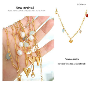 Fashion Creative Design Sense Niche Personality Accessories Freshwater Pearl Gold Plated Peach Heart Lotus Seedpod Natural Stone Necklace - Zambeel