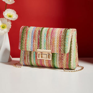 Fashion Crossbody Bag Straw Lock Closure Simple Small Square Bag - Zambeel
