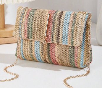 Fashion Crossbody Bag Straw Lock Closure Simple Small Square Bag - Zambeel