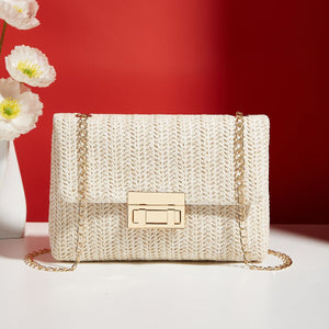 Fashion Crossbody Bag Straw Lock Closure Simple Small Square Bag - Zambeel