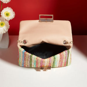 Fashion Crossbody Bag Straw Lock Closure Simple Small Square Bag - Zambeel