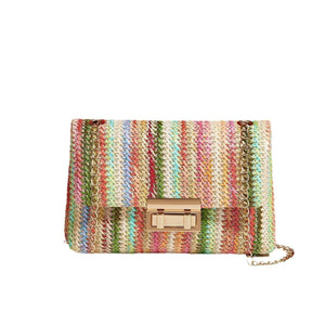 Fashion Crossbody Bag Straw Lock Closure Simple Small Square Bag - Zambeel
