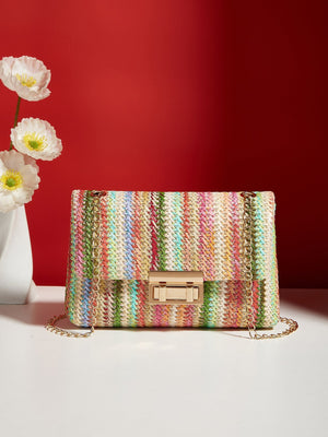 Fashion Crossbody Bag Straw Lock Closure Simple Small Square Bag - Zambeel