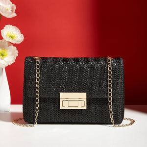 Fashion Crossbody Bag Straw Lock Closure Simple Small Square Bag - Zambeel