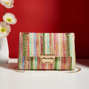 Fashion Crossbody Bag Straw Lock Closure Simple Small Square Bag - Zambeel