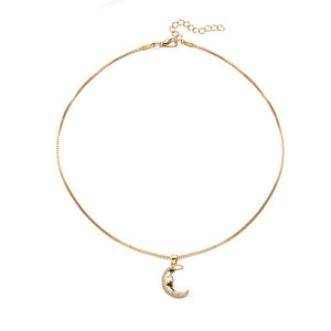 Fashion Diamond Moon Necklace Simple Alloy Women - Zambeel