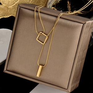Fashion Geometric Necklace Double - layer Adjustable Length Sweater Chain Simple Temperament Necklace Women's Jewelry - Zambeel