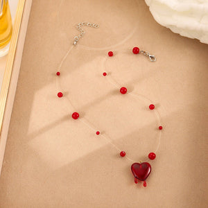 Fashion Halloween Red Love Blood Drop Beads Necklace - Zambeel
