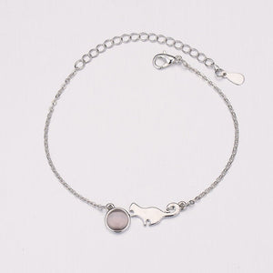 Fashion Ladies Cat Charm Bracelet Silver - Zambeel