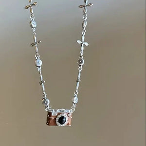 Fashion Retro Coffee Color Camera Necklace Asymmetric - Zambeel