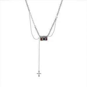 Fashion Retro Coffee Color Camera Necklace Asymmetric - Zambeel