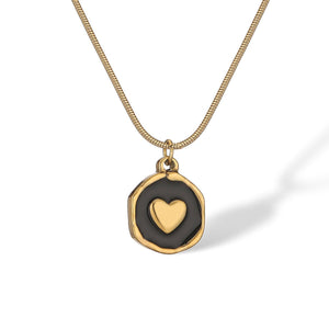Fashion Retro Oil Dripping Heart Geometric Pendant Necklace - Zambeel