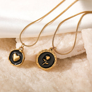 Fashion Retro Oil Dripping Heart Geometric Pendant Necklace - Zambeel