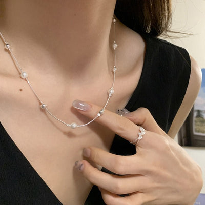 Fashion Ring Pearl Necklace Female Niche - Zambeel