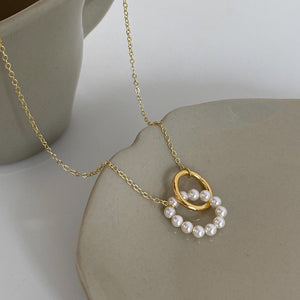 Fashion Shijia Pearl Circle Ring Necklace Female Necklace Copper Plated Real Gold - Zambeel