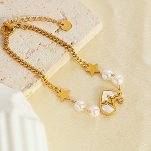 Fashion Simple Five - pointed Star Stainless Steel Heartbeat Pearl Bracelet - Zambeel