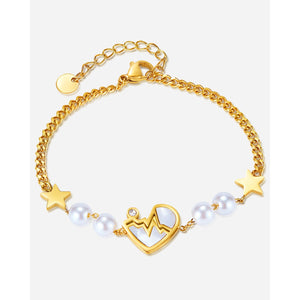 Fashion Simple Five - pointed Star Stainless Steel Heartbeat Pearl Bracelet - Zambeel