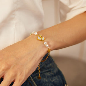 Fashion Simple Five - pointed Star Stainless Steel Heartbeat Pearl Bracelet - Zambeel