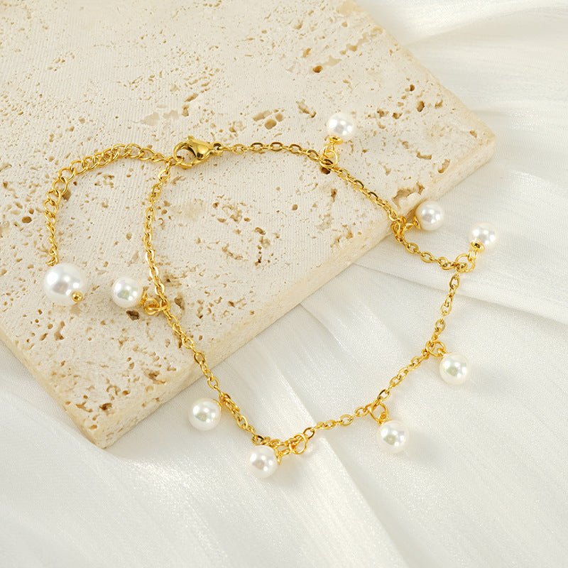 Fashion Simple Tassel Stainless Steel Pearl Anklet - Zambeel