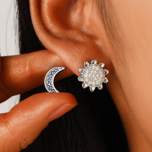 Fashion Sun And Moon Full Diamond Stainless Steel Studs - Zambeel
