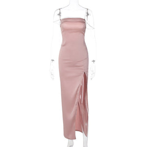 Fashionable And Sexy Slit - back Dress With Diamond - chain Straps - Zambeel