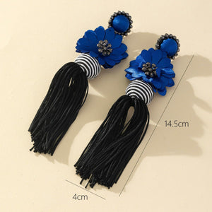 Fashionable Exaggerated Flower Tassel Earrings In Bohemian Ethnic Style - Zambeel