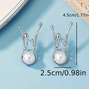 Fashionable Exaggerated Yet Minimalist Deer Antler Inspired Faux Pearl Irregular Earrings - Zambeel