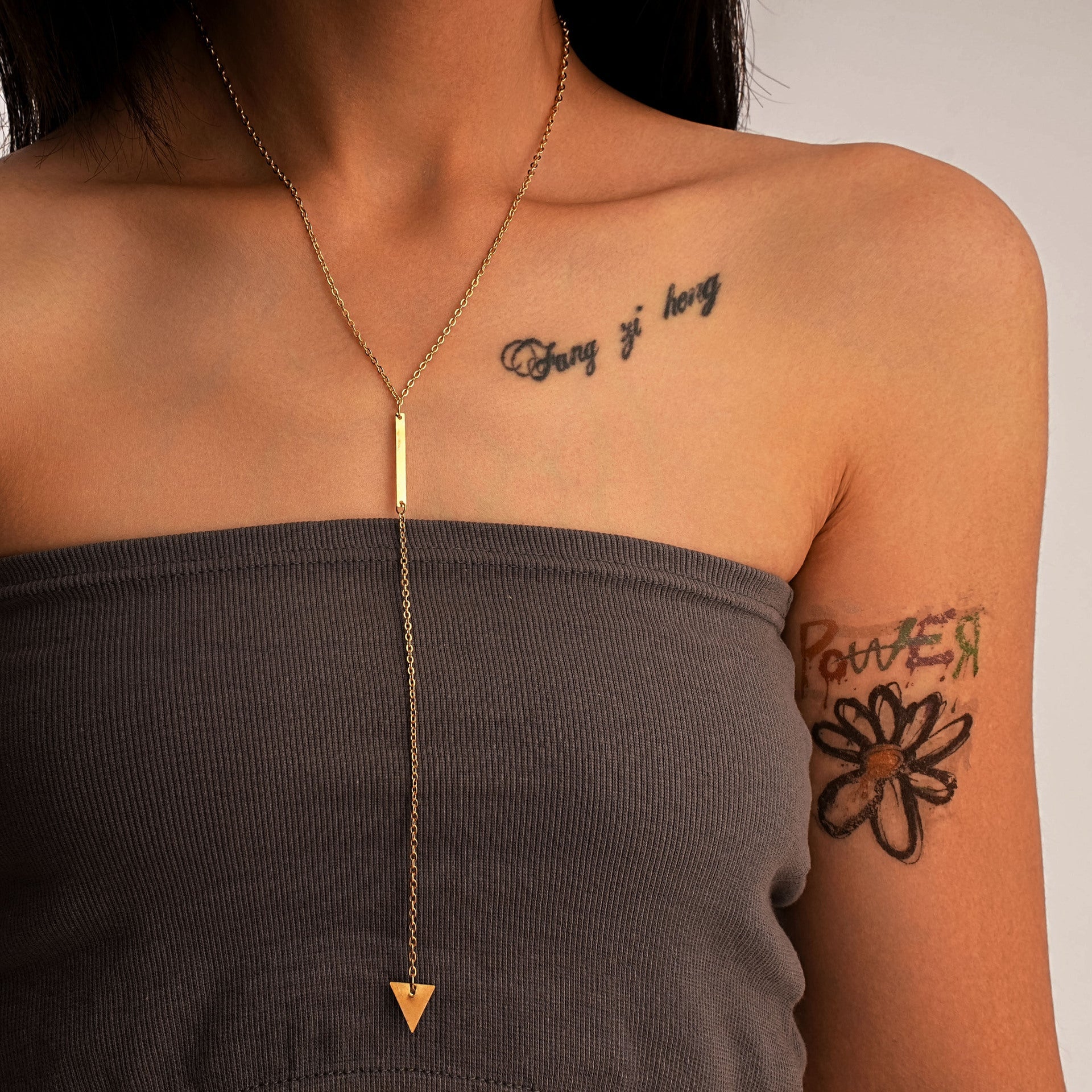 Fashionable Minimalist Geometric Long Pendant Gold Necklace - Zambeel