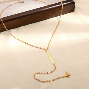 Fashionable Minimalist Geometric Long Pendant Gold Necklace - Zambeel