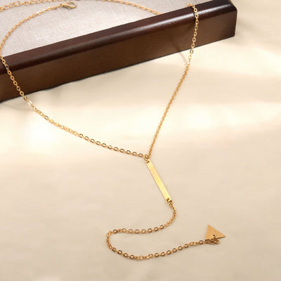 Fashionable Minimalist Geometric Long Pendant Gold Necklace - Zambeel