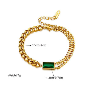Fashionable Niche Retro Metal Square Green Diamond Versatile Bracelet - Zambeel