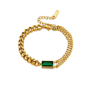 Fashionable Niche Retro Metal Square Green Diamond Versatile Bracelet - Zambeel