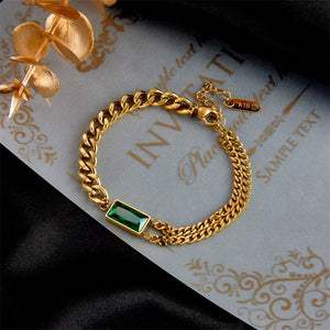 Fashionable Niche Retro Metal Square Green Diamond Versatile Bracelet - Zambeel
