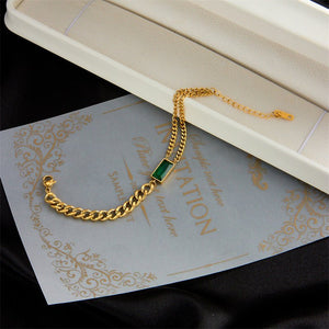 Fashionable Niche Retro Metal Square Green Diamond Versatile Bracelet - Zambeel